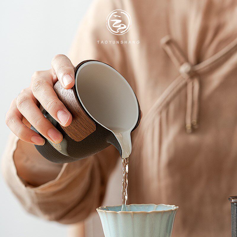 陶云尚 黑陶茶漏公道杯一体茶滤茶叶过滤器陶瓷茶具配件泡茶神器