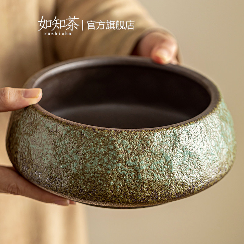 粗陶大号茶洗家用茶渣缸陶瓷水盂笔洗杯洗茶杯收纳器大容量废水缸