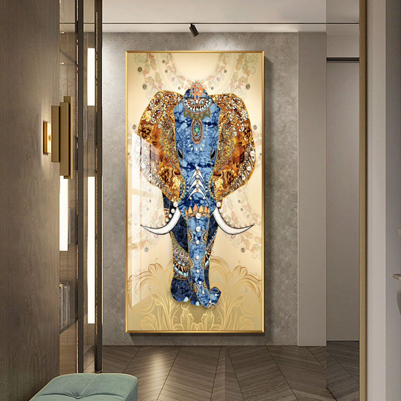 大象镶钻晶瓷画水晶画晶钻画抽象轻奢装饰画玄关挂画餐厅墙面竖版