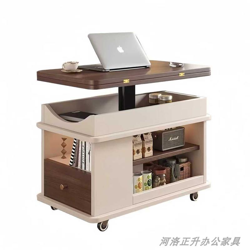 可移动折叠升降实木边几客厅沙发侧边柜万向轮移动小茶几储物边桌
