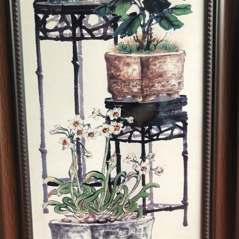 景德镇手绘陶瓷板画四条屏挂画梅兰竹菊壁画客厅装饰画实木框瓷画