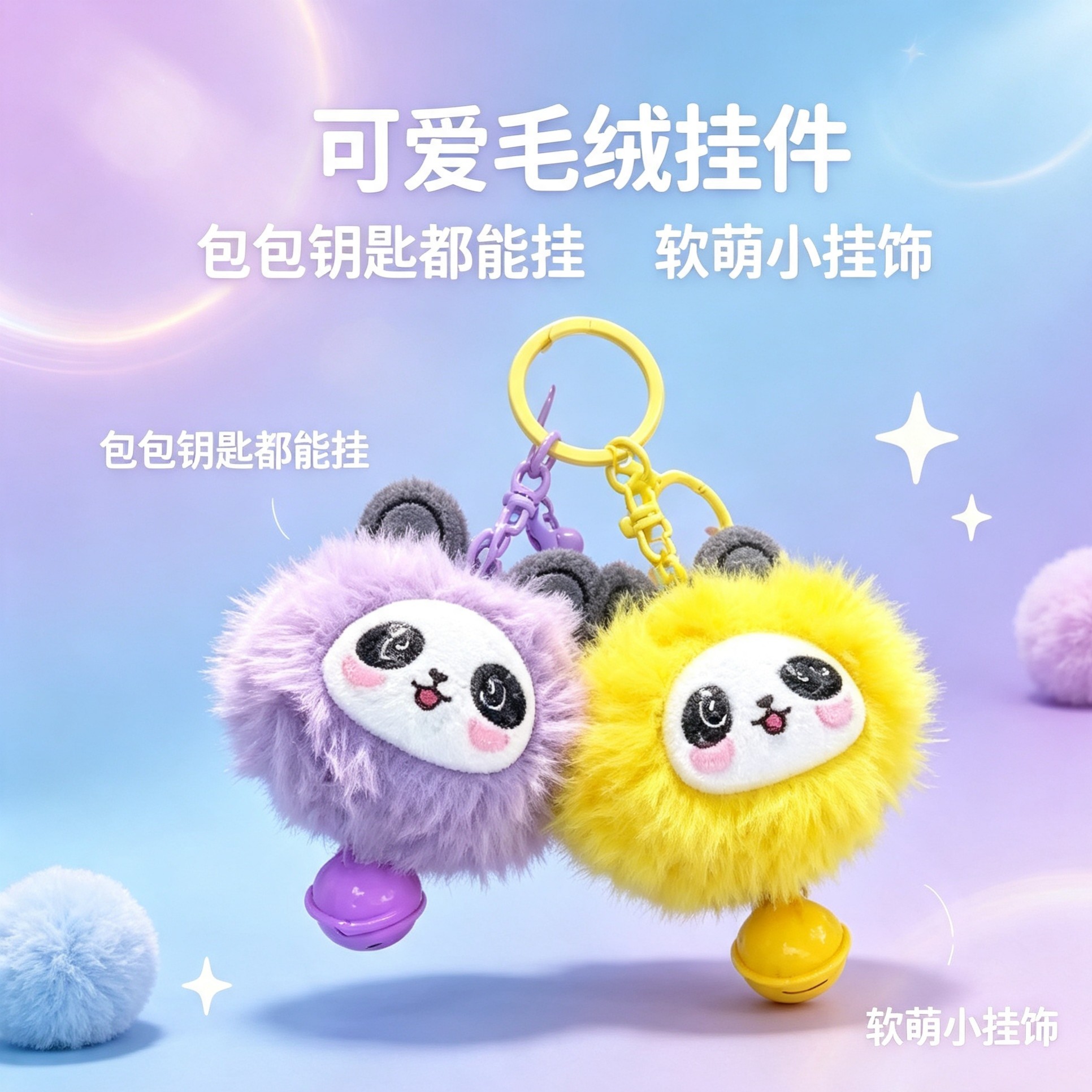 熊猫毛绒挂件毛球钥匙链少女背包挂饰地摊小美女日常百搭小礼品