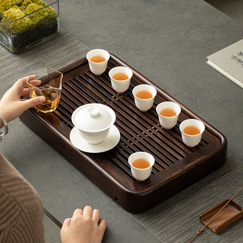 黑檀木茶盘家用小型储水干泡茶台茶海办公室简约实木茶具茶杯托盘