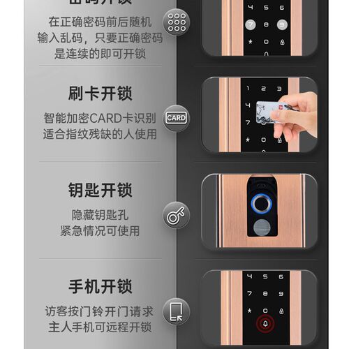 别墅铜门指纹锁欧式全自动双开大门电子锁密码锁3D人脸识别智能锁