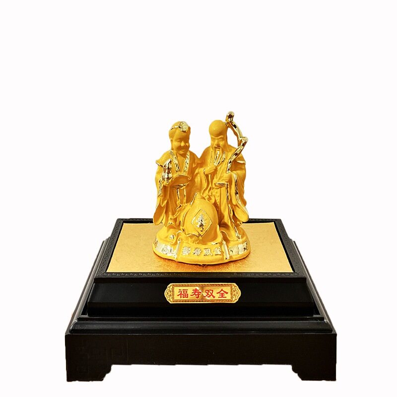 绒沙金福寿双全摆件 寿星公寿星婆生日祝寿礼物寿桃寿比南山摆设