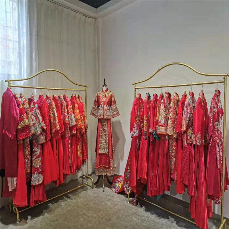 金色婚纱展示架落地式影楼工作室旗袍礼服货架铁艺服装店挂衣架