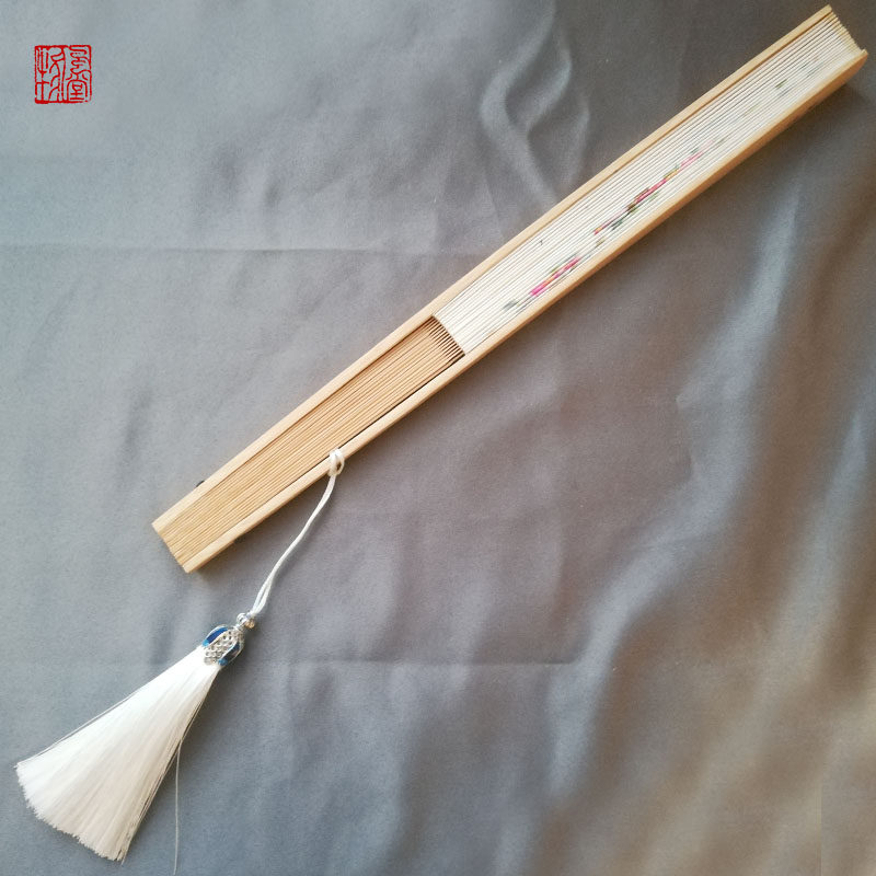 中国古风桃花手绘宣纸汉服折扇送女友教师节礼品定制免费刻字贺卡