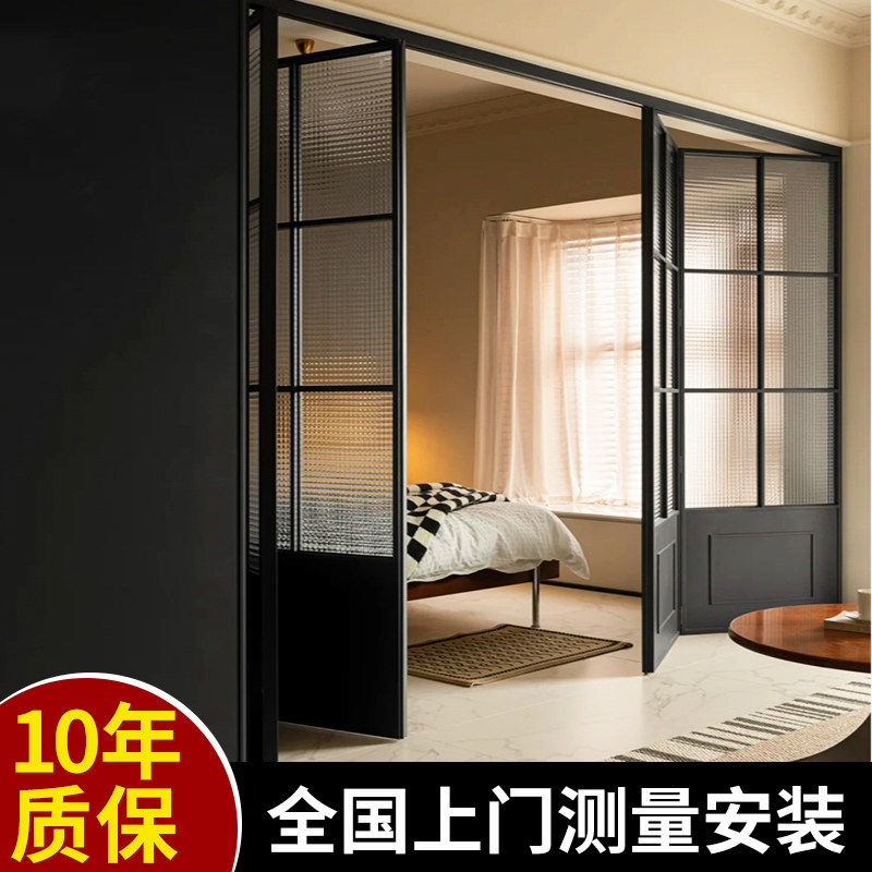 法式复古厨房阳台折叠玻璃门卫生间书房吊轨铝合金极窄折叠隔断门