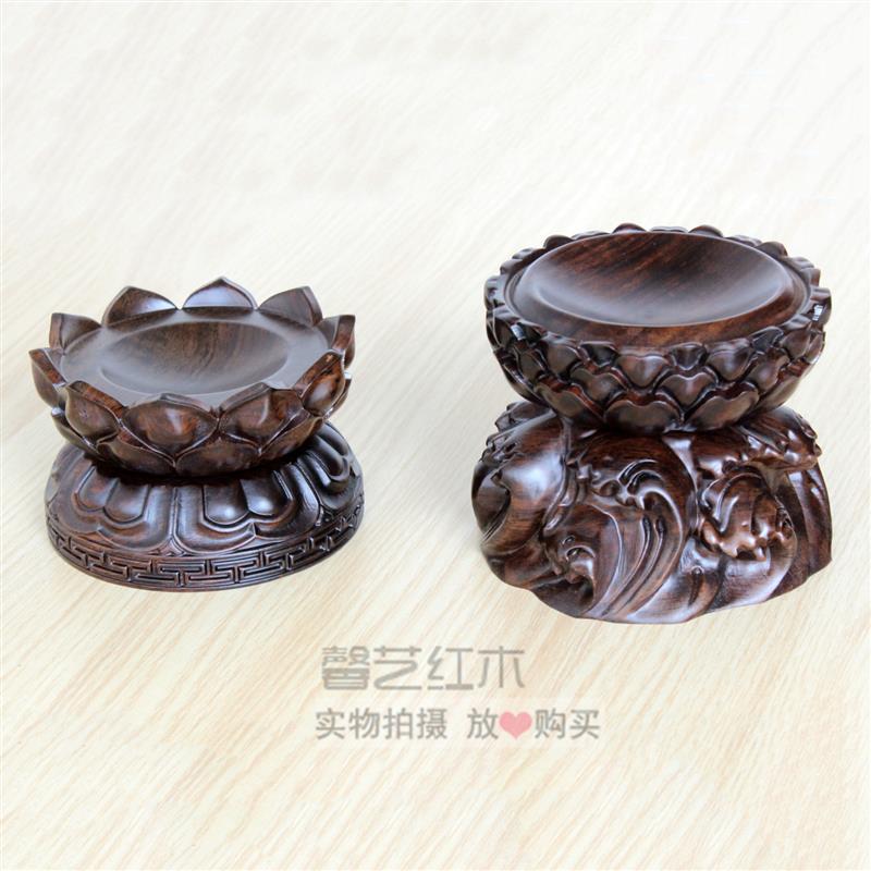 黑檀木莲花旋转水晶球底座实木球形支架红木雕装饰展示台家居饰品
