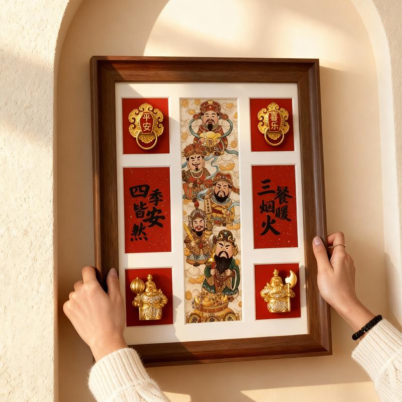 招财进宝挂画乔迁新居摆件财神爷入户玄关装饰画正对门寓意好壁画