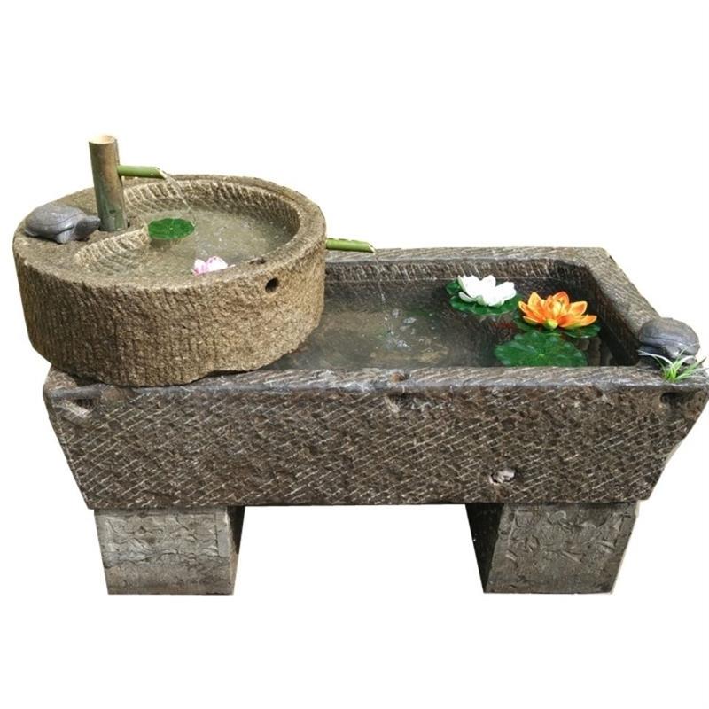 老石槽牛槽马槽石墩磨盘养鱼缸水池花盆庭院花园石头流水喷水厂家