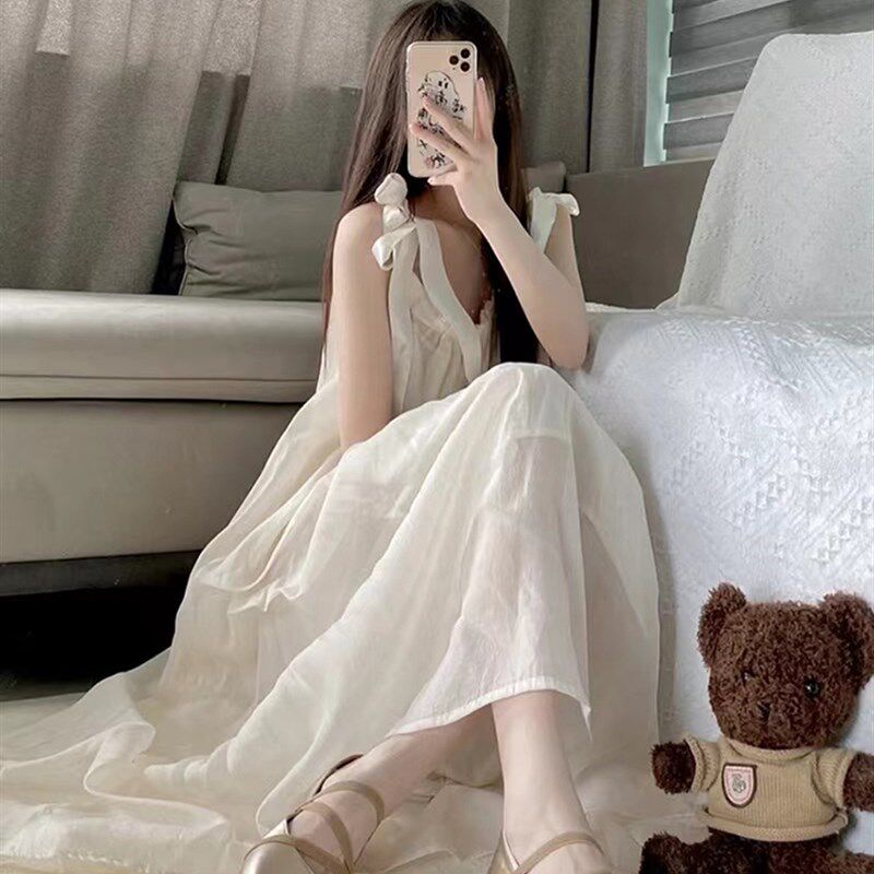 纯欲风吊带睡裙女夏天中长款吊带连衣裙睡衣女式夏季可外穿家居服