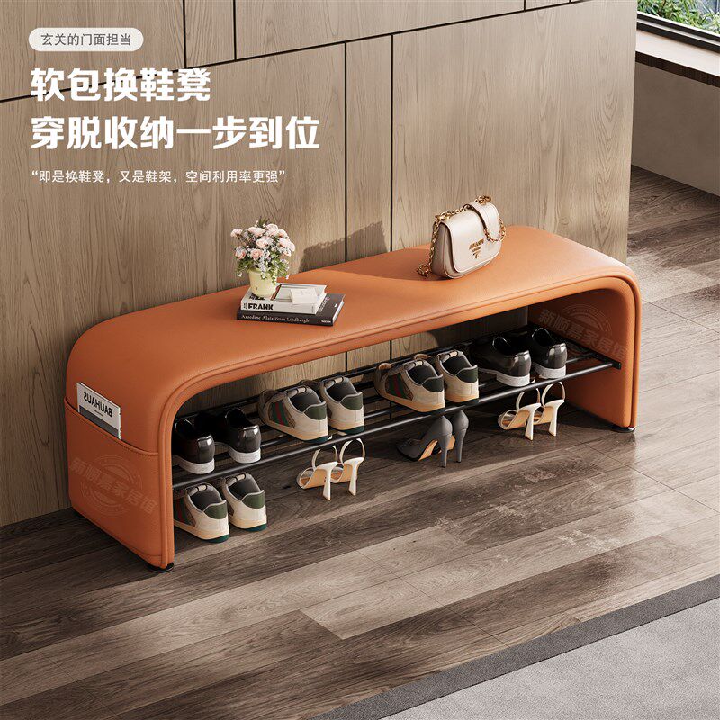 轻奢高级感换鞋凳家用入户门口可坐鞋架柜一体免安装卧室床尾凳子
