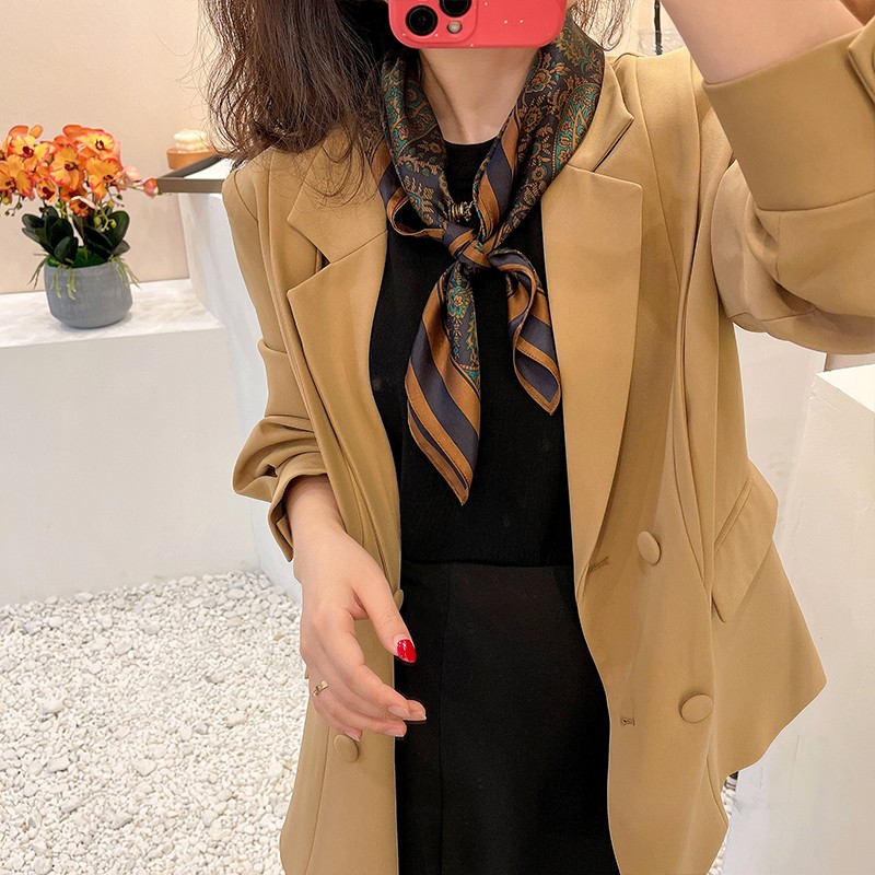 知性复古桑蚕丝丝巾女秋款洋气时尚百搭65中方巾真丝丝巾装饰围巾