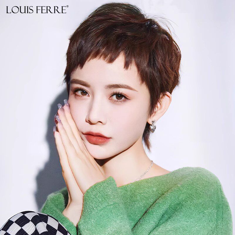 二次元狗啃刘海短发假发女夏天薄款短发全头套女全真发丝假发头套