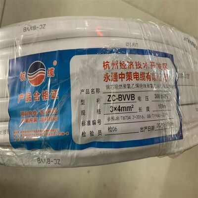 永通中策电线杭缆牌BVVB2/3芯*1/1.5/2.5/4平方硬护套线 国标足米