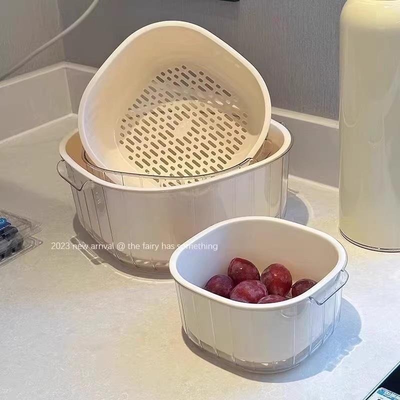 食品级洗菜盆双层沥水篮客厅用水果果盘篮子盆子淘菜盆篮厨房用品