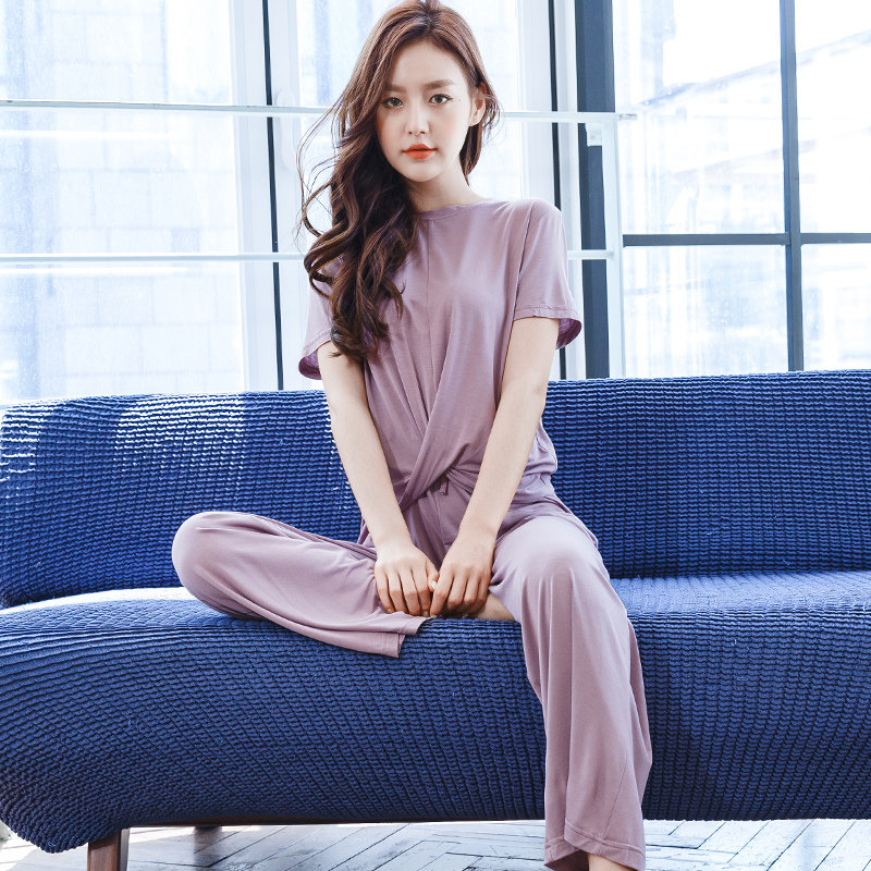 莫代尔睡衣女人春秋夏季运动瑜伽服套装薄款长裤夏天家居服可外穿