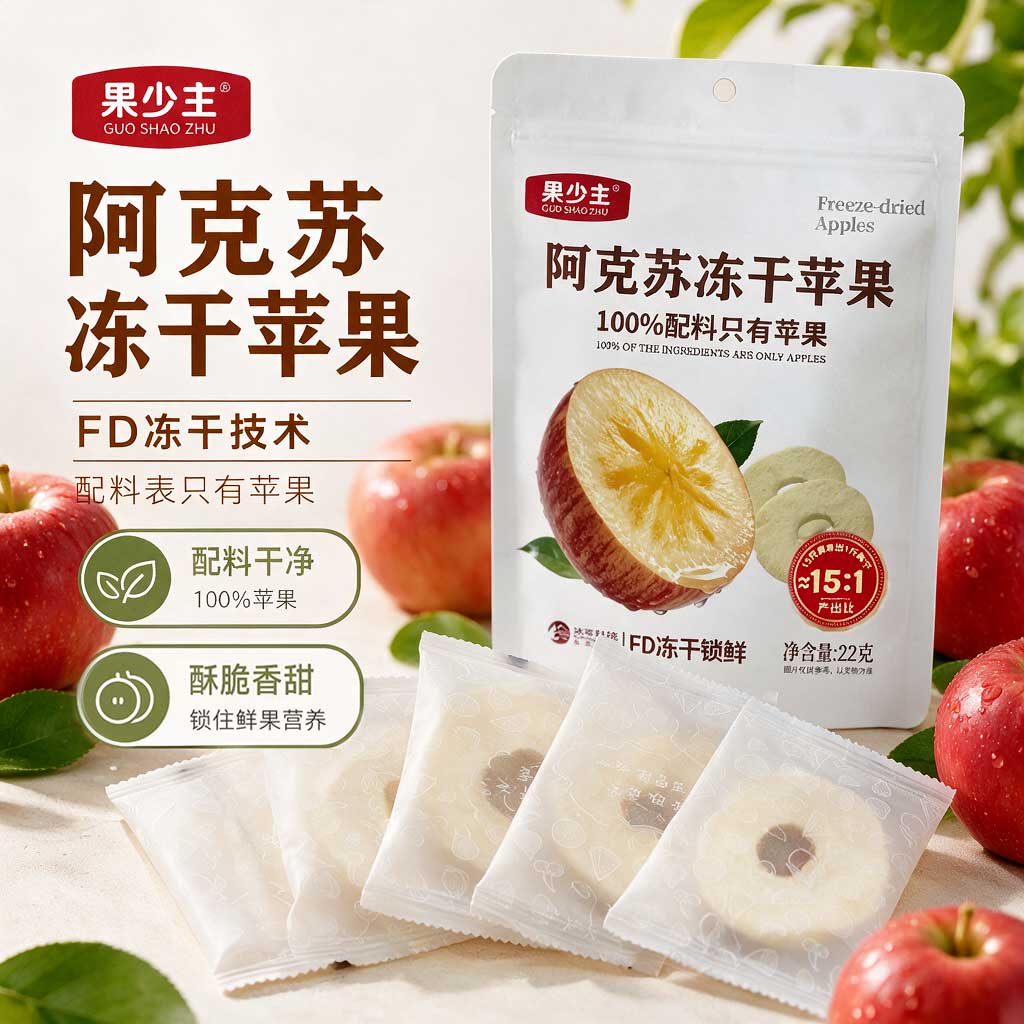 果少主阿克苏FD冻干苹果脆片100%纯鲜果无添加零食酥脆酸甜儿童