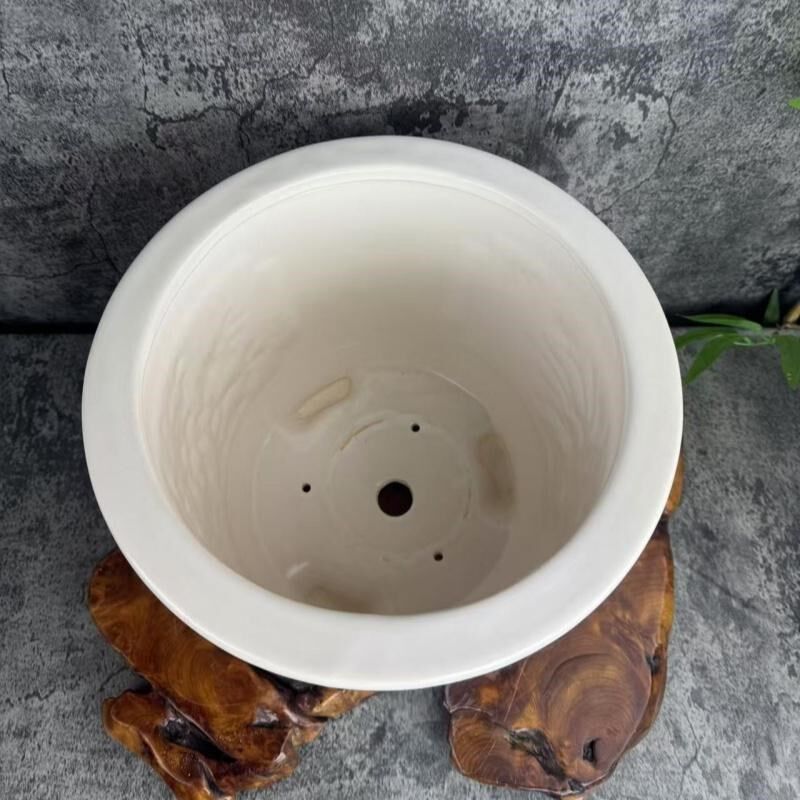 米白色l绿色冰裂纹手绘手彩圆柱形三角梅年花绿植陶瓷花盆包邮