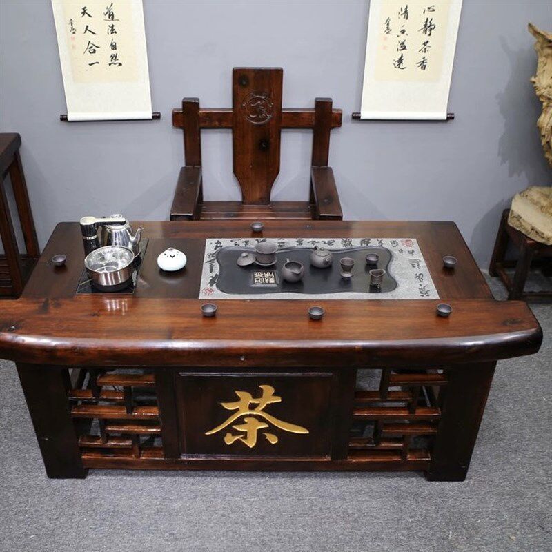 老船木茶桌椅组合客厅实木茶几办公室茶台新中式泡茶桌阳台一体桌