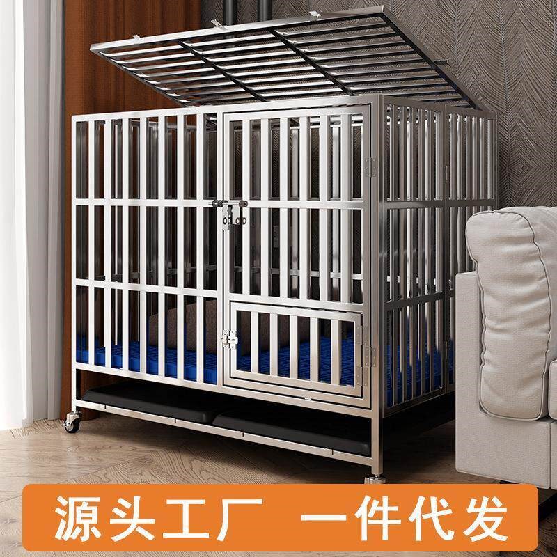 不锈钢狗笼子大型犬加厚全方管满焊折叠带厕所狗窝金毛边牧萨摩耶