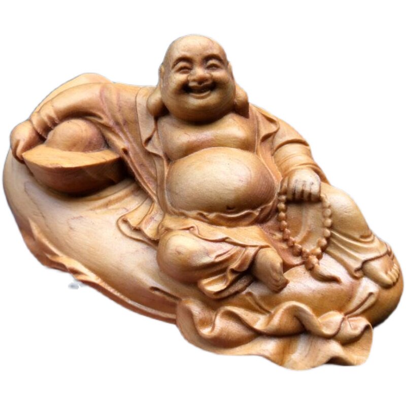 崖柏木雕元宝布袋弥勒佛实木摆件盘玩手把件家居车载装饰工艺礼品