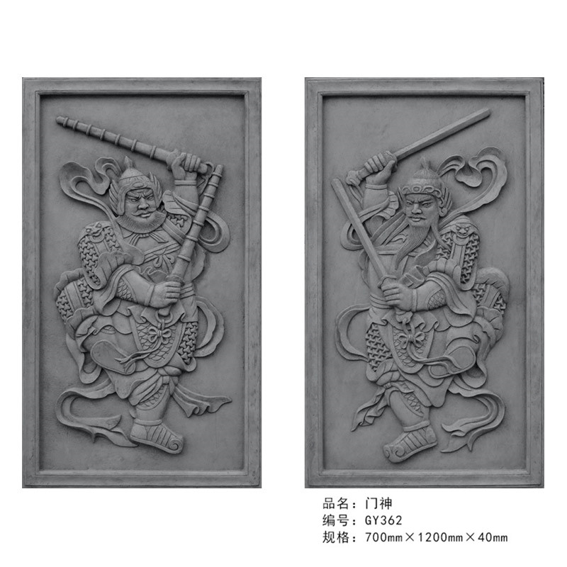 仿古门神砖雕中式庭院四合院马头墙门头对幅外墙装饰壁画麒麟浮雕