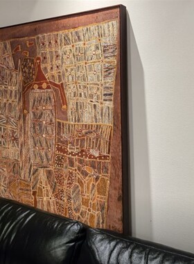 澳大利亚小众艺术家原始画树皮画复古装饰客厅玄关画小众艺术挂画