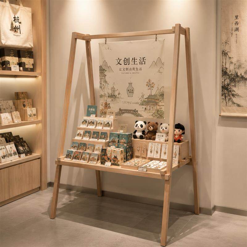 快闪店展示台多功能实木双层展示架展会文创书店收纳置物架陈列架