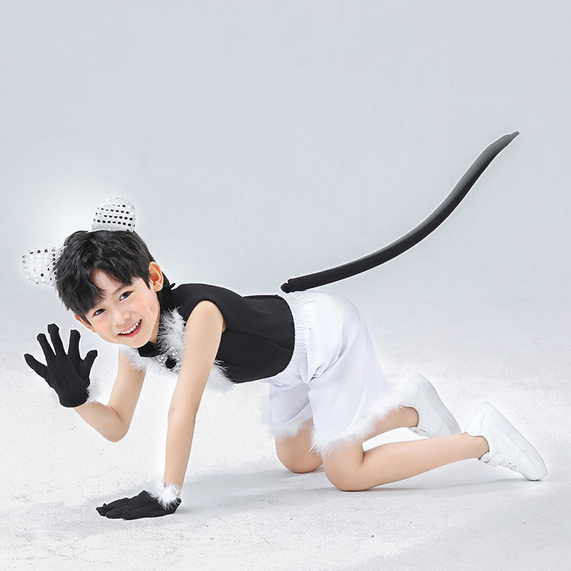 儿童动物表演服装幼儿园男女童波斯猫快乐星猫纱裙儿童猫咪演出服
