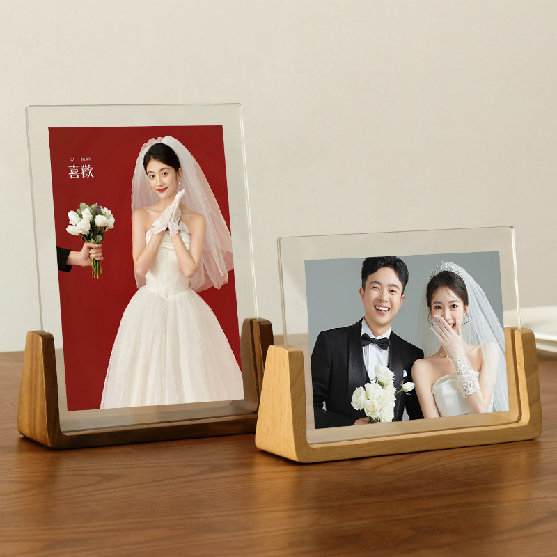 婚纱照相框摆台高级感洗照片定制相册加打印做成结婚照实木透明框