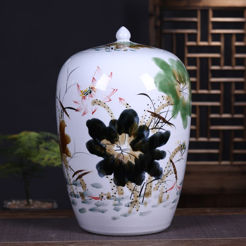景德镇陶瓷米缸家用带盖50斤 100斤装米桶密封油缸储水缸大茶叶罐