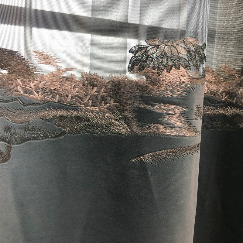 中式窗帘客厅新中式复古高档绣花透光纱帘阳台书房中国风禅意窗纱