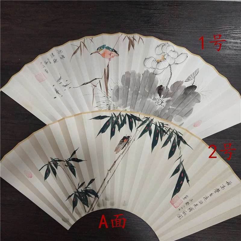 苏州画师创作手绘苏工扇面写意画反面书法9/9.5寸18方扇骨适合