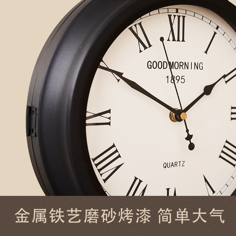美式铁艺客厅双面挂钟欧式卧室工艺复古两面钟仿古怀旧个性双面钟