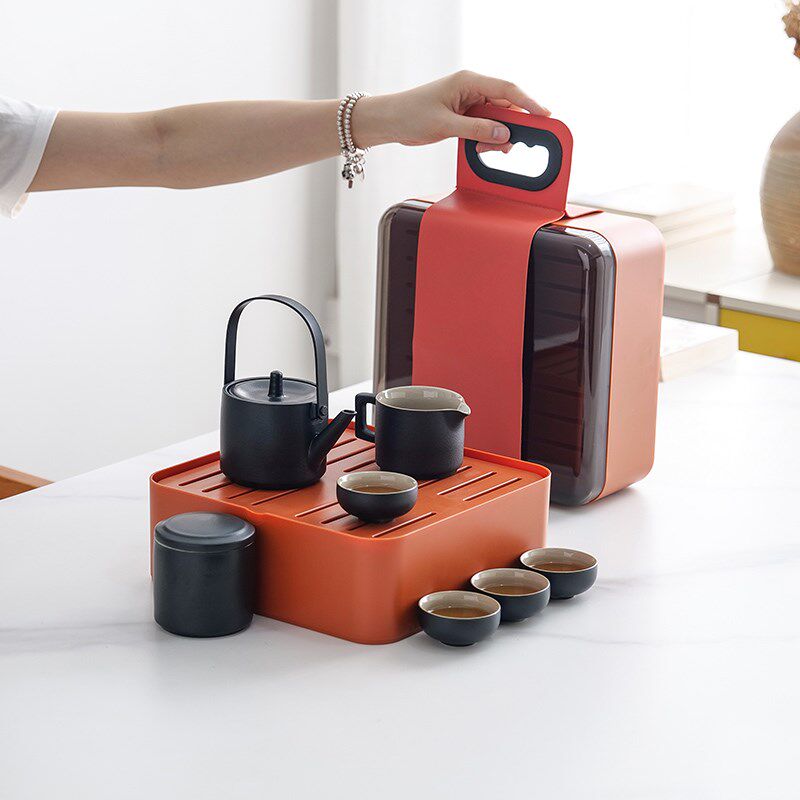 旅行茶具露营装备一壶四杯陶瓷功夫茶具家用会客泡茶壶旅行收纳盒