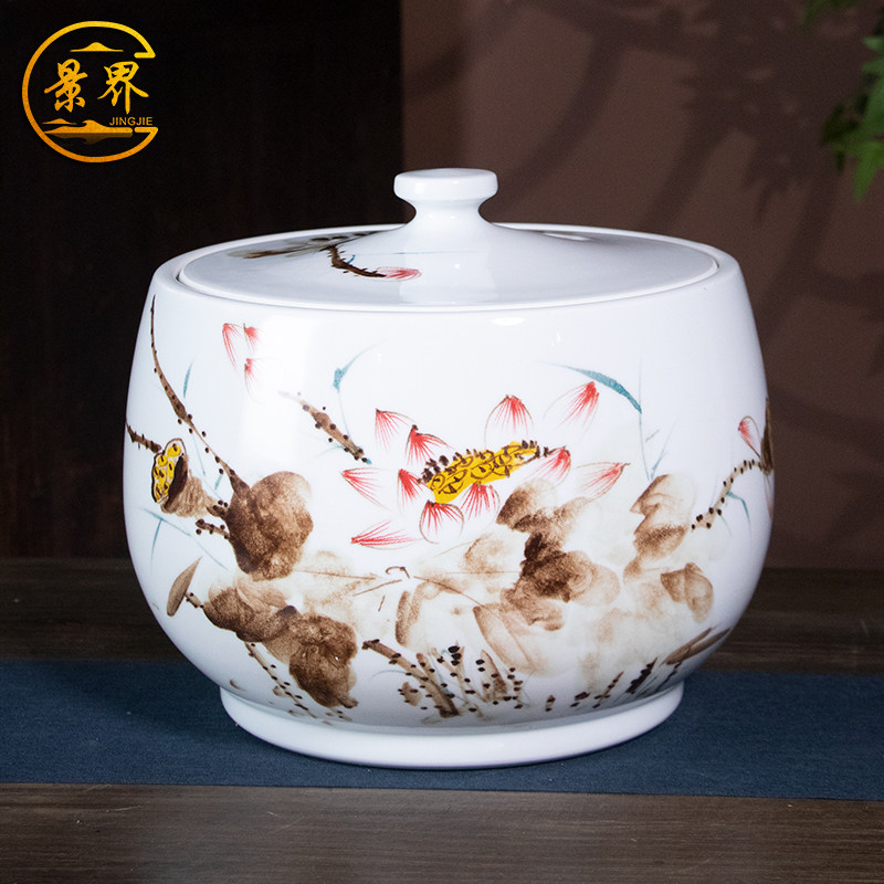 聚宝盆陶瓷米缸油面粉桶防虫防潮10/20/30斤景德镇家用带盖储物罐