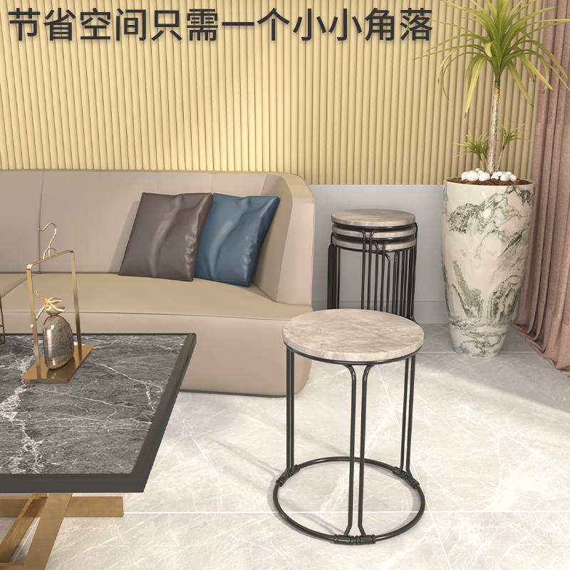 凳子可叠放圆凳家用加厚餐凳简易备用凳子商用仿岩板铁艺凳子收纳