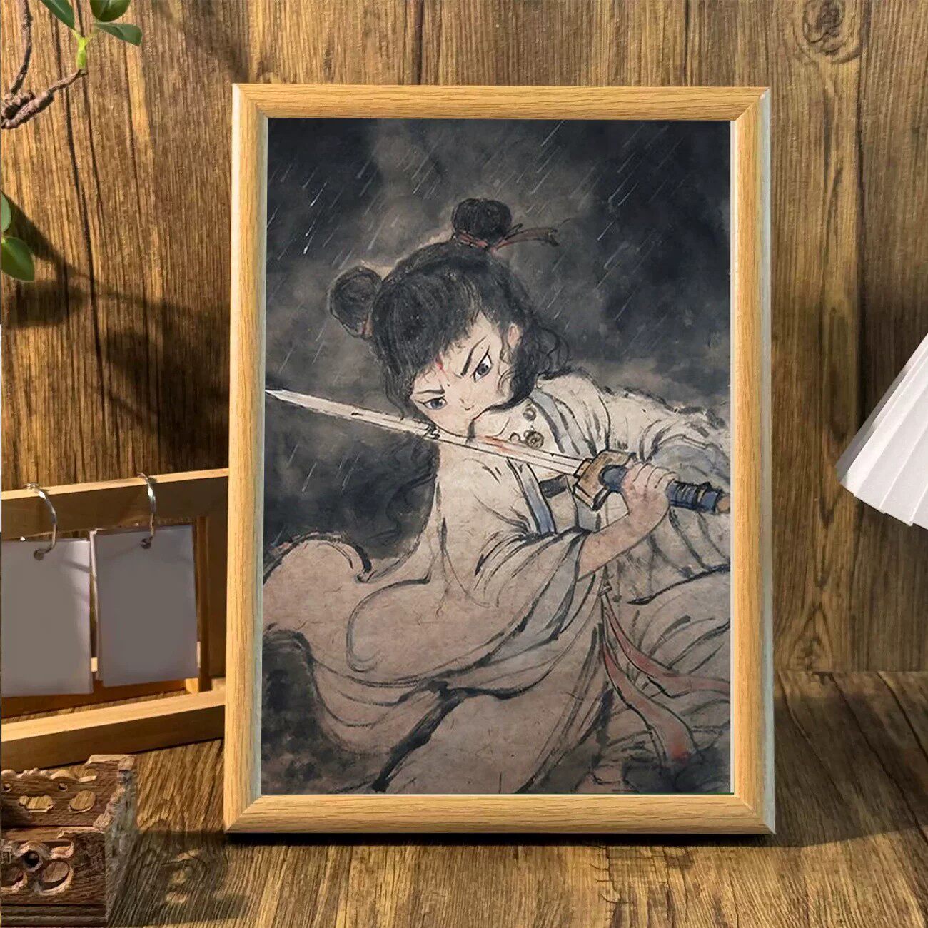 哪吒三太子木制画像相框摆件
