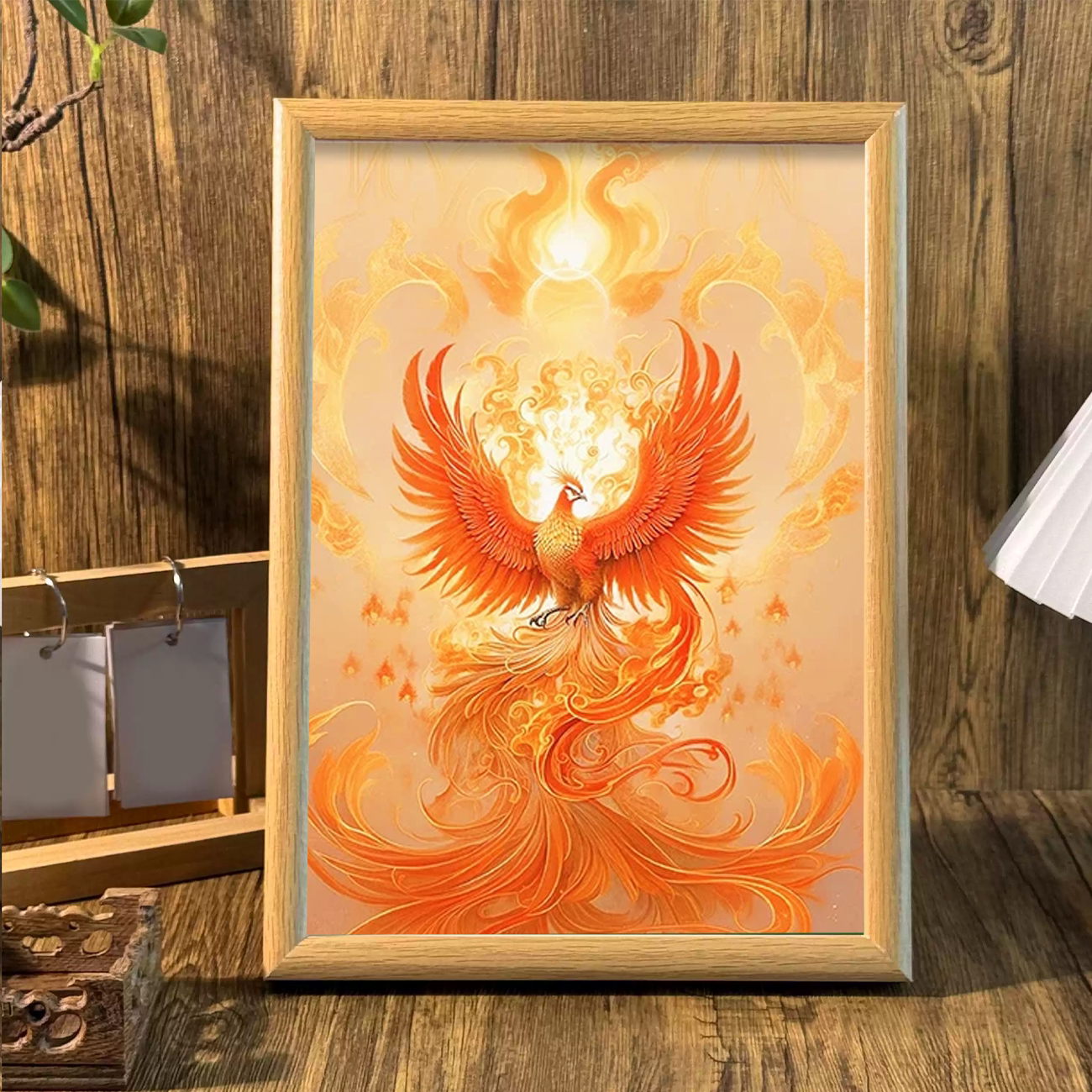 浴火重生火鎏金凤凰招财相框