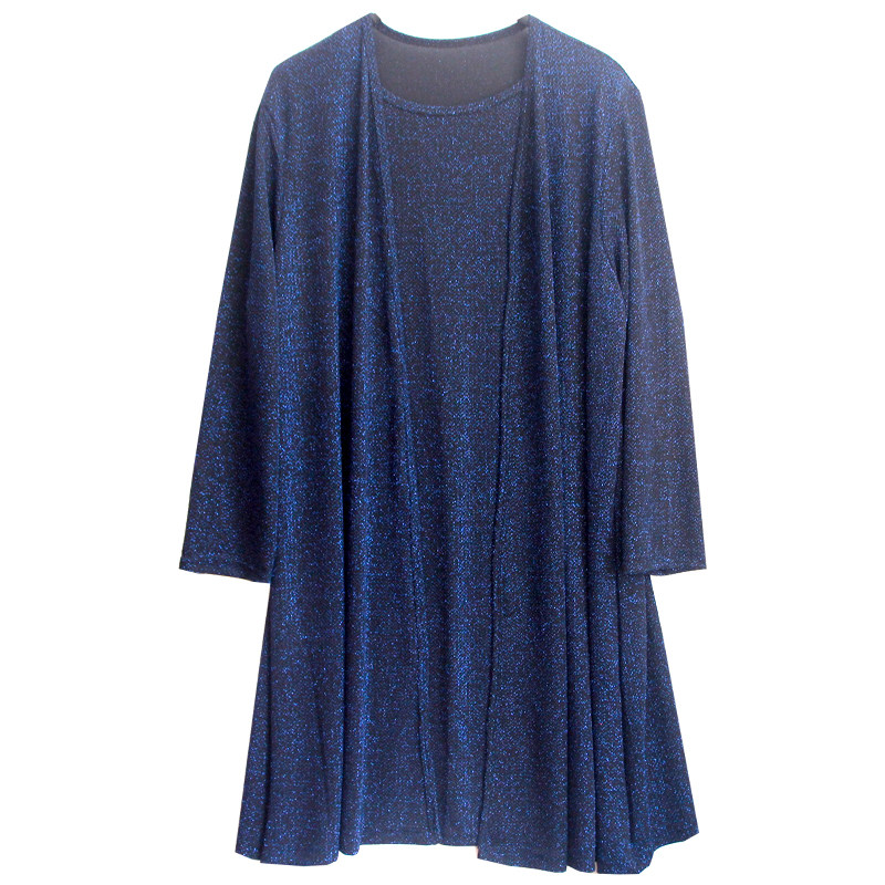 中老年女装春装中长款长袖连衣裙中年妈妈装假两件套大码秋装裙子