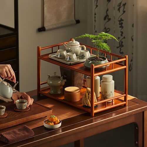 茶台小博古架中式双层茶具收纳架茶壶杯架小罐茶叶置物架茶棚架子