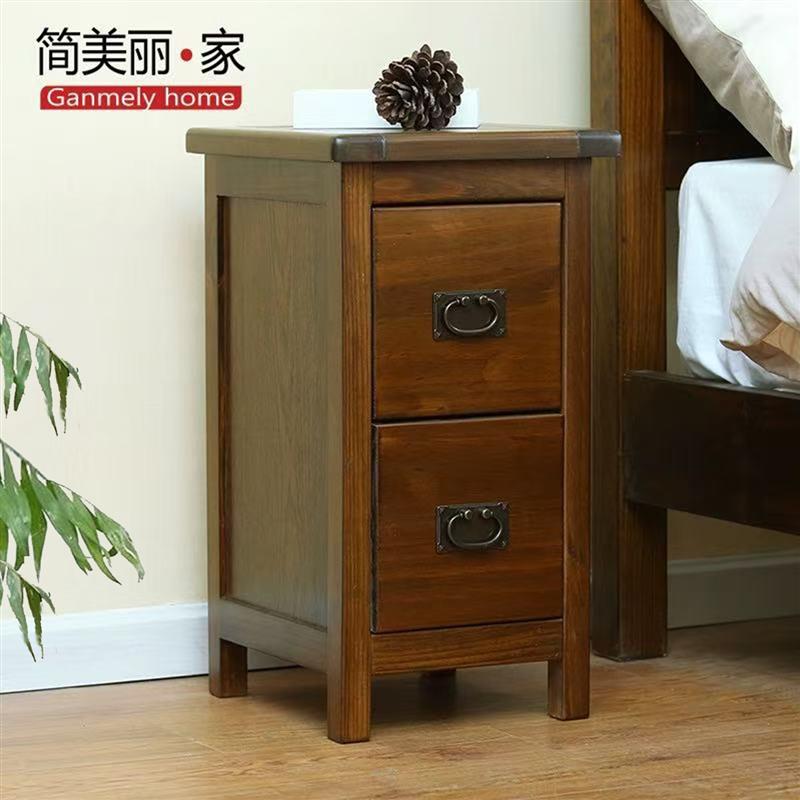 简美丽家实木床头柜美式胡桃色迷你床头柜 小户型板式床头柜 松木