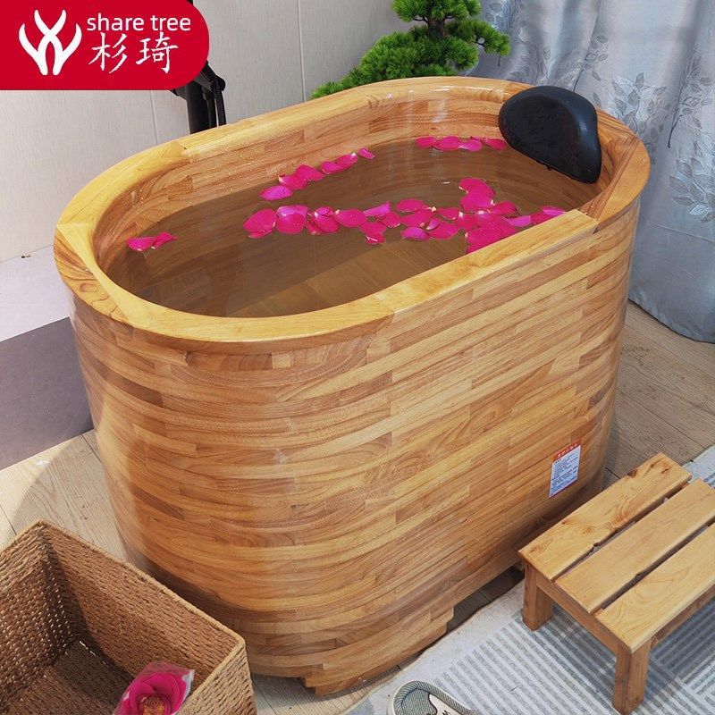杉琦木质浴缸泡澡木桶小户型家用坐式独立迷你成人木桶浴桶加高深