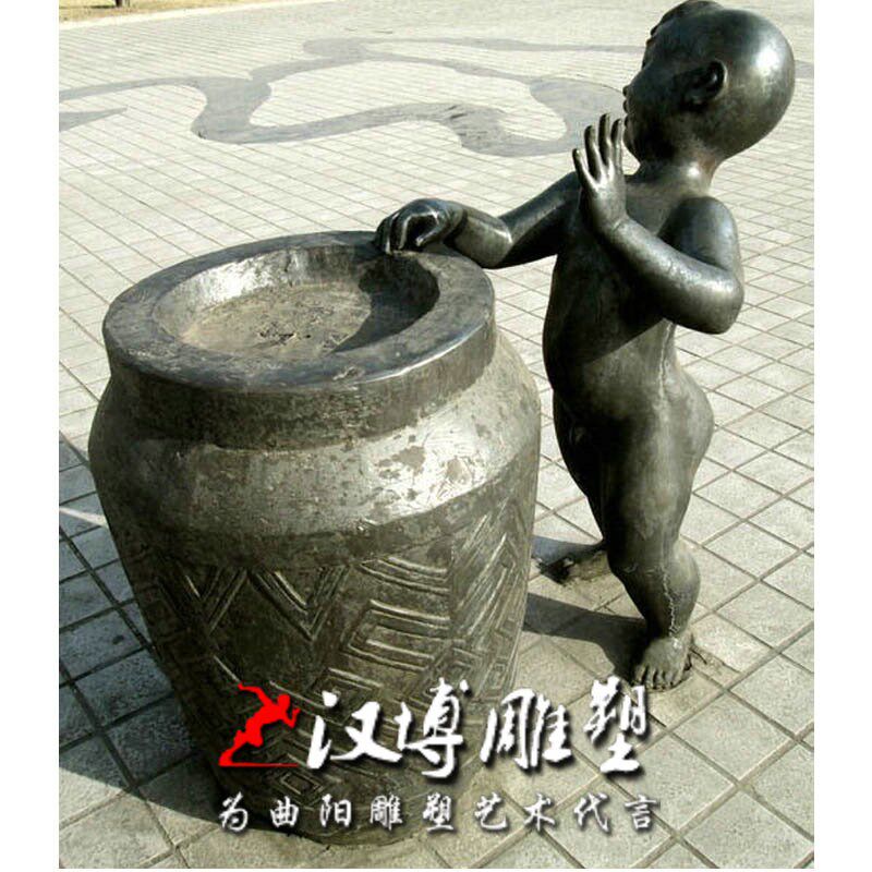玻璃钢仿铜小孩人物童趣雕塑玩耍酒壶酒杯雕塑酒文化景观公园定制