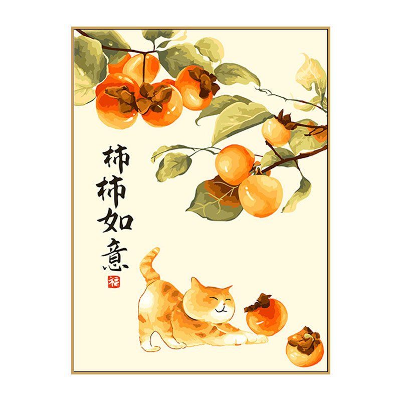 数字油画diy填充 中式手绘简约丙烯画画手工填色油彩装饰画 猫咪