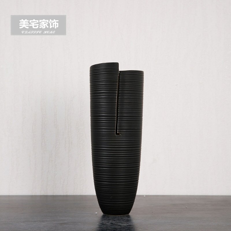 新中式陶瓷花瓶摆件干花插花黑色花器玄关客厅电视柜家居软装饰品