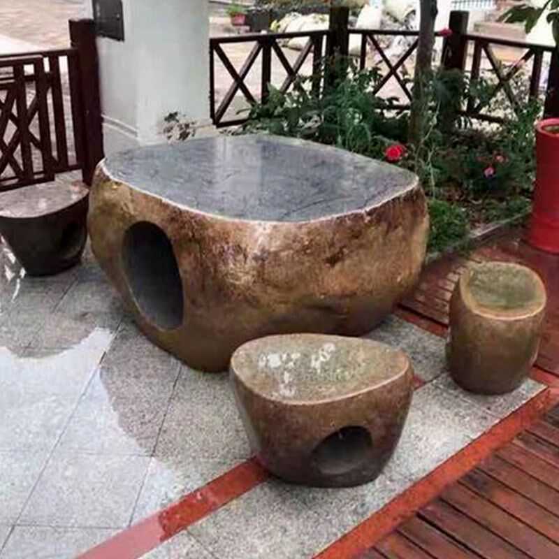 整石桌石凳鹅卵石桌椅凳石材庭院天然石头户外花园林休闲茶几茶桌