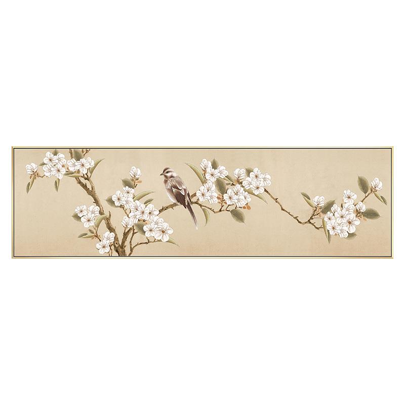 纯手绘新中式花鸟油画横幅客厅书房卧室装饰画餐厅大幅轻奢挂画